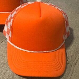 Orange Checkered Trucker Hat